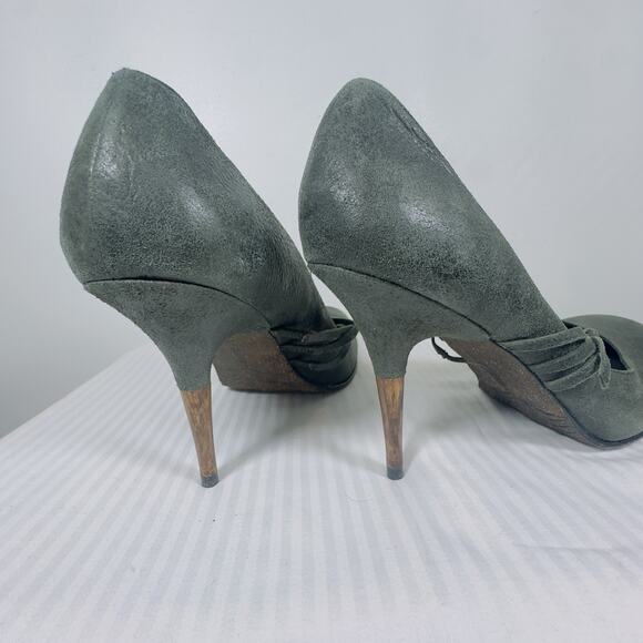 Diesel Suede Mary Jane Heels Women’s Size 11 Wood Stiletto Heel Gray Pump Shoes - Picture 5 of 10